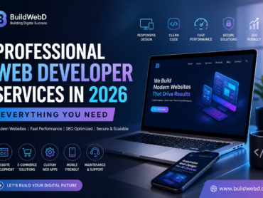 Professional web developer services in 2026 featured image showing modern website development, responsive design, fast performance, and SEO-optimized web solutions by BuildWebD